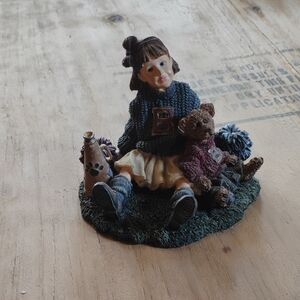 Charming Girl and Teddy Figurine - Blue and Brown